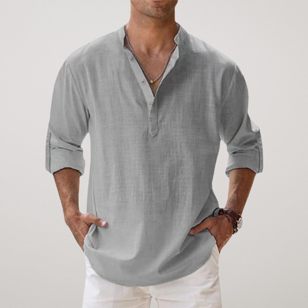 Zavelli™ - Camicia Henley in cotone effetto lino