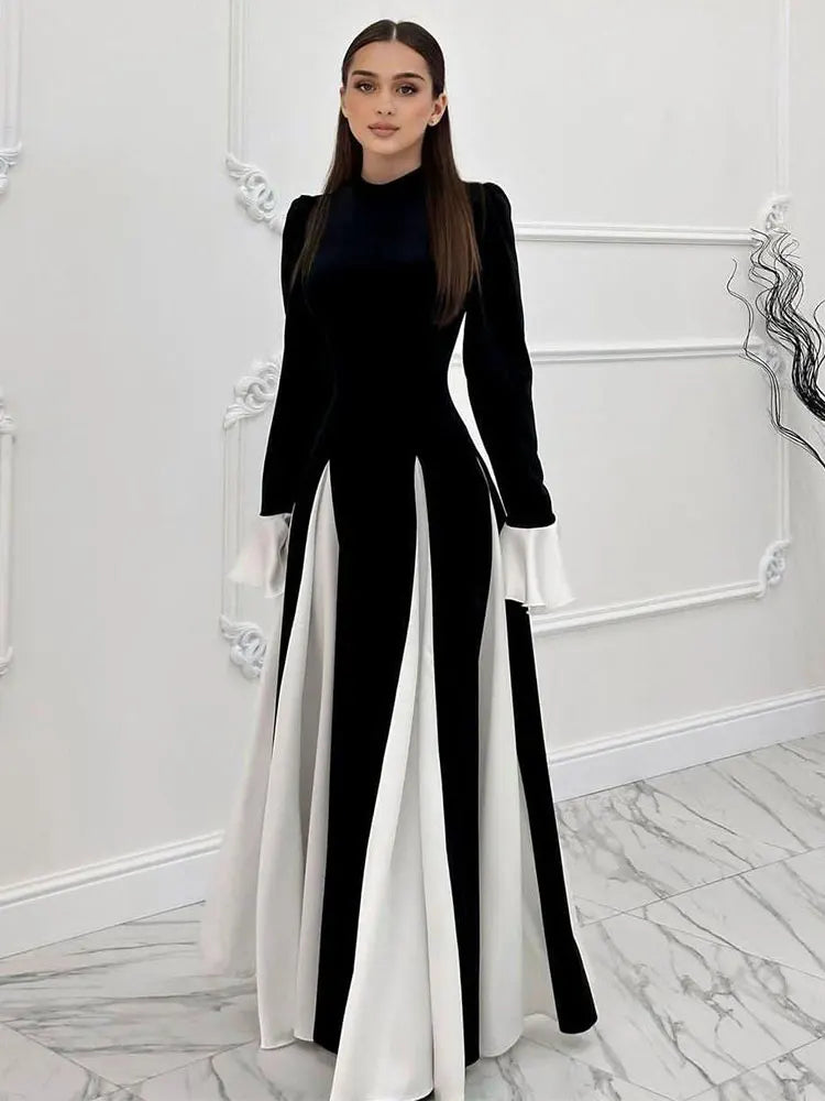 Zavelli™ | Abito lungo bicolore elegante