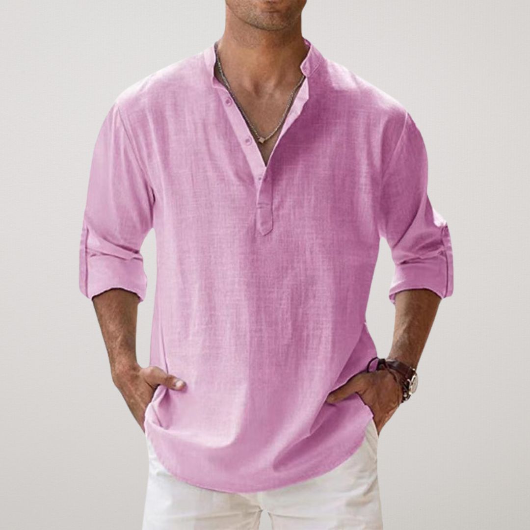 Zavelli™ - Camicia Henley in cotone effetto lino