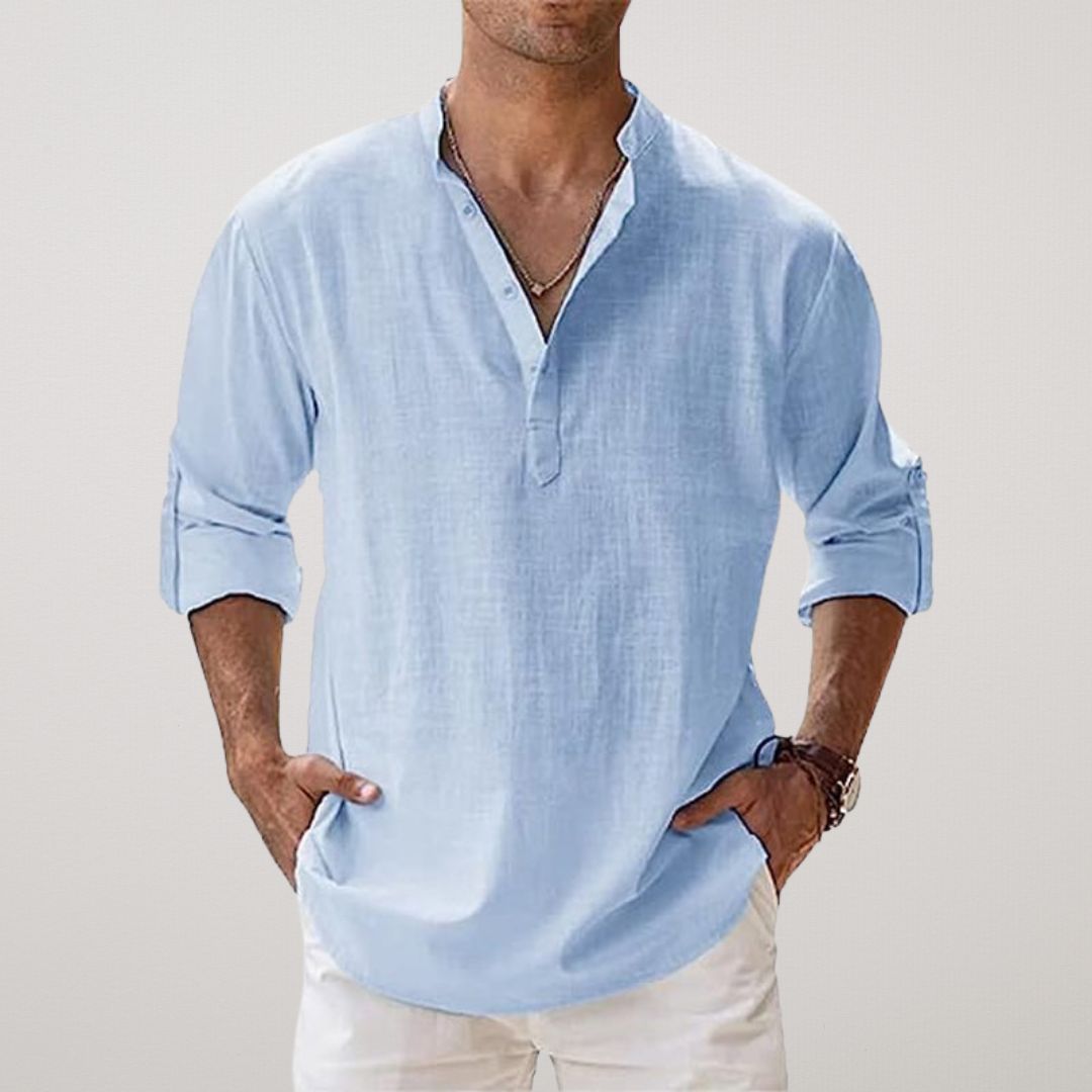Zavelli™ - Camicia Henley in cotone effetto lino