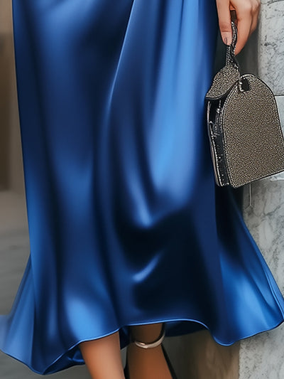 Zavelli™ | Abito in Raso Blu Elegante con Lacci