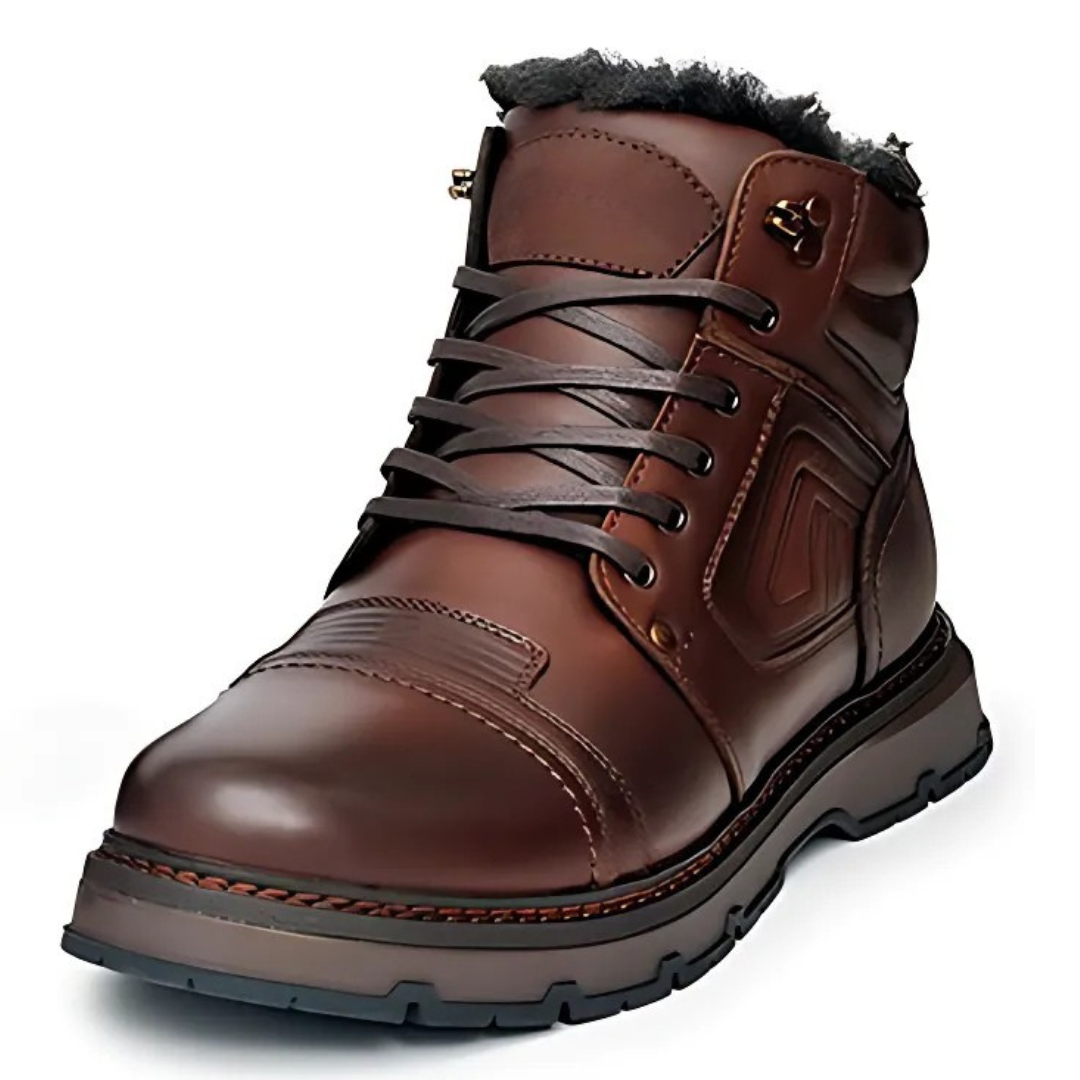 Botas de invierno para hombre de cuero auténtico marrón
