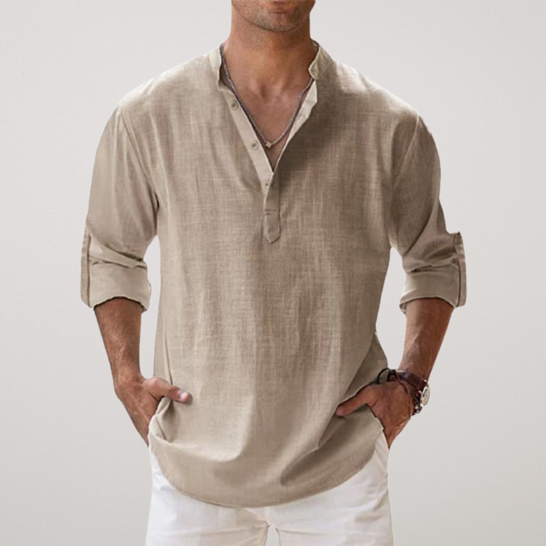 Zavelli™ - Camicia Henley in cotone effetto lino