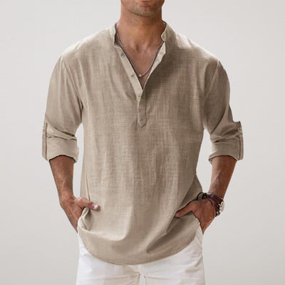 Zavelli™ - Camicia Henley in cotone effetto lino
