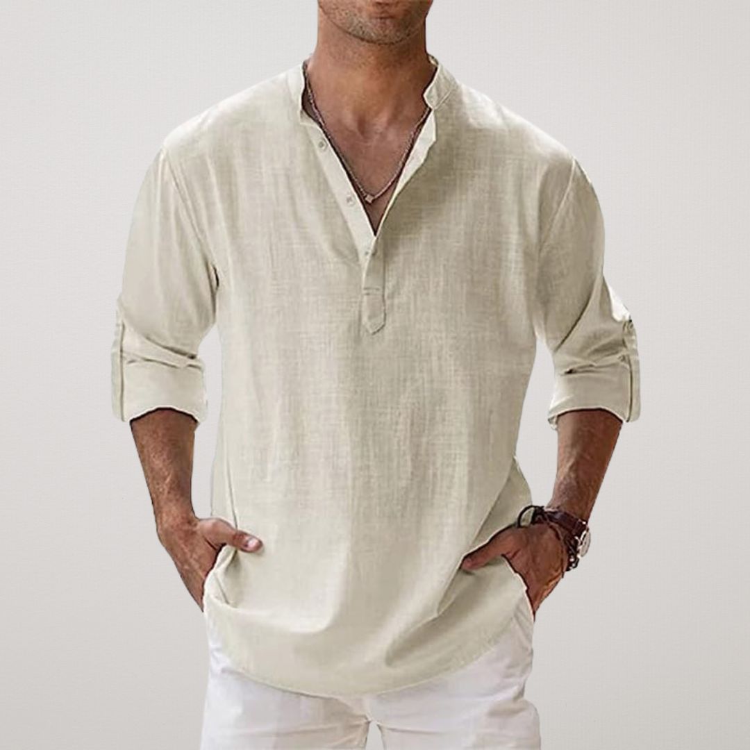 Zavelli™ - Camicia Henley in cotone effetto lino