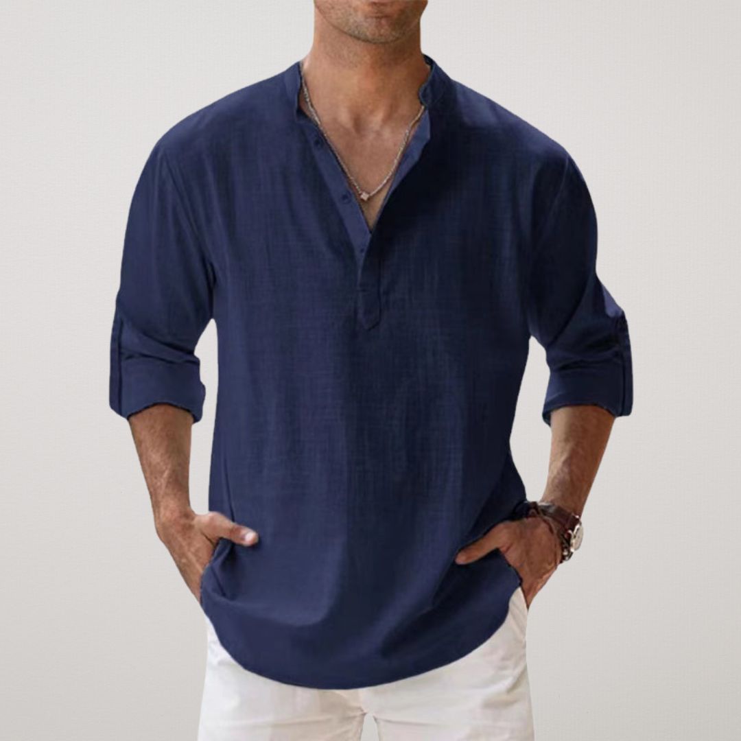 Zavelli™ - Camicia Henley in cotone effetto lino