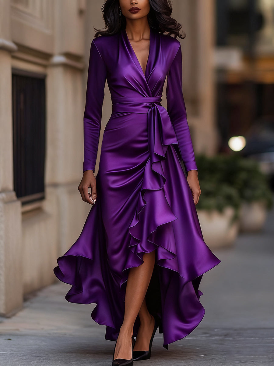 Zavelli™ | Abito Lungo Elegante in Raso