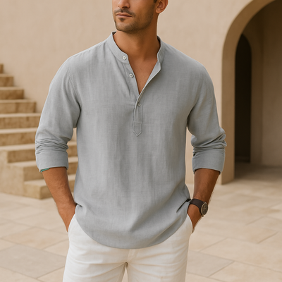 Zavelli™ - Camicia Henley in cotone effetto lino