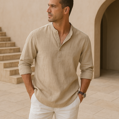 Zavelli™ - Camicia Henley in cotone effetto lino