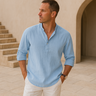Zavelli™ - Camicia Henley in cotone effetto lino