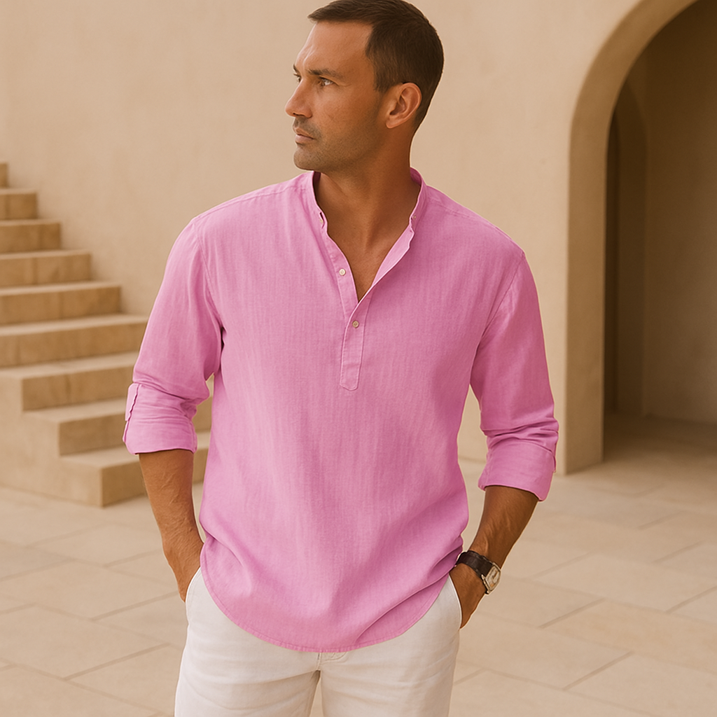 Zavelli™ - Camicia Henley in cotone effetto lino