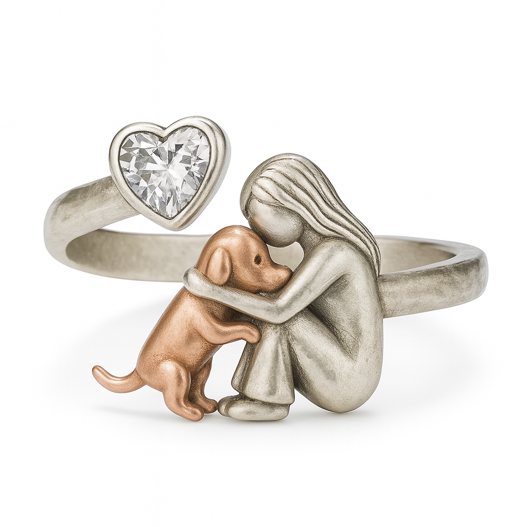 Zavelli™ | Anello Cane in Argento 925 con Zircone a Cuore