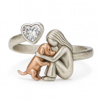 Zavelli™ | Anello Cane in Argento 925 con Zircone a Cuore