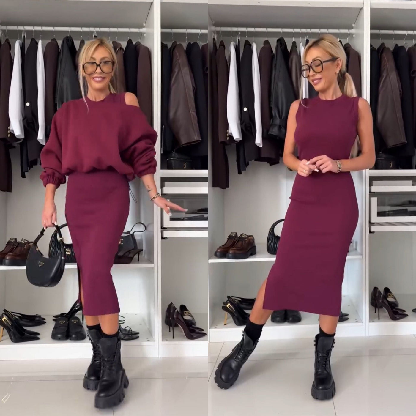 Zavelli™ | Completo con top a spalle scoperte e gonna midi