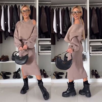 Zavelli™ | Completo con top a spalle scoperte e gonna midi