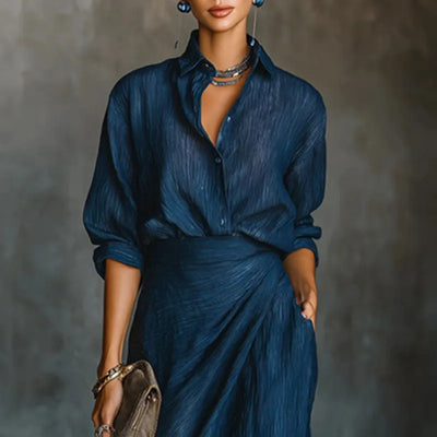 Zavelli™ | Set Blusa e Gonna Blu Intenso