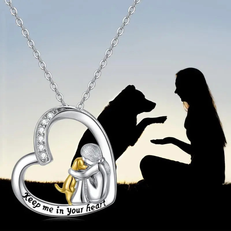 Zavelli™ | Collana in Argento Sterling 925 – Design a Cuore e Cane con Zirconia