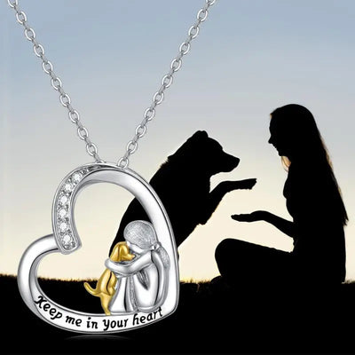 Zavelli™ | Collana in Argento Sterling 925 – Design a Cuore e Cane con Zirconia